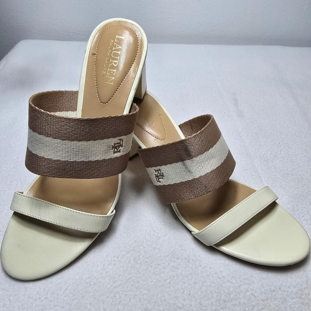Lauren Ralph Lauren Block Heel Mule Sandal Size‎ 8.5 Leather Resortwear Vacation